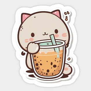 Copy of Cute Cat Drinking Bubble Tea Cartoon Boba Drawing Sticker